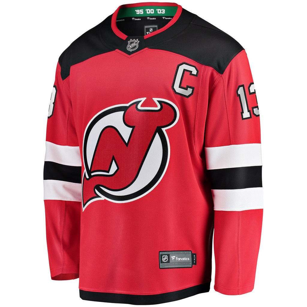 New Jersey Devils Nico Hischier Red Captain Patch Home Breakaway Jersey