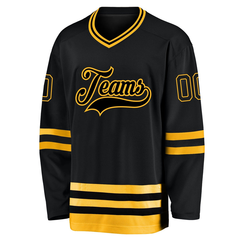 Custom Hockey Jersey - Black Black-Gold