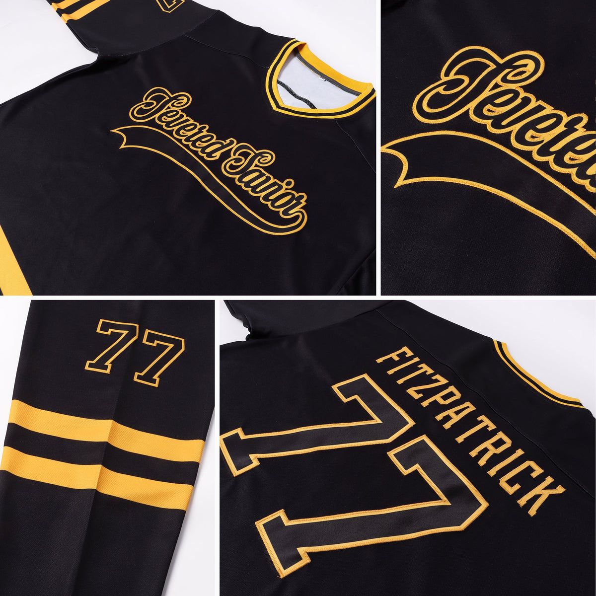 Custom Hockey Jersey - Black Black-Gold