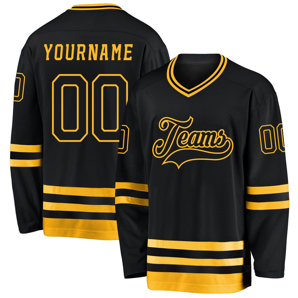 Custom Hockey Jersey - Black Black-Gold
