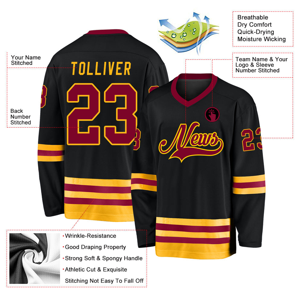 Custom Hockey Jersey - Black Maroon-Gold