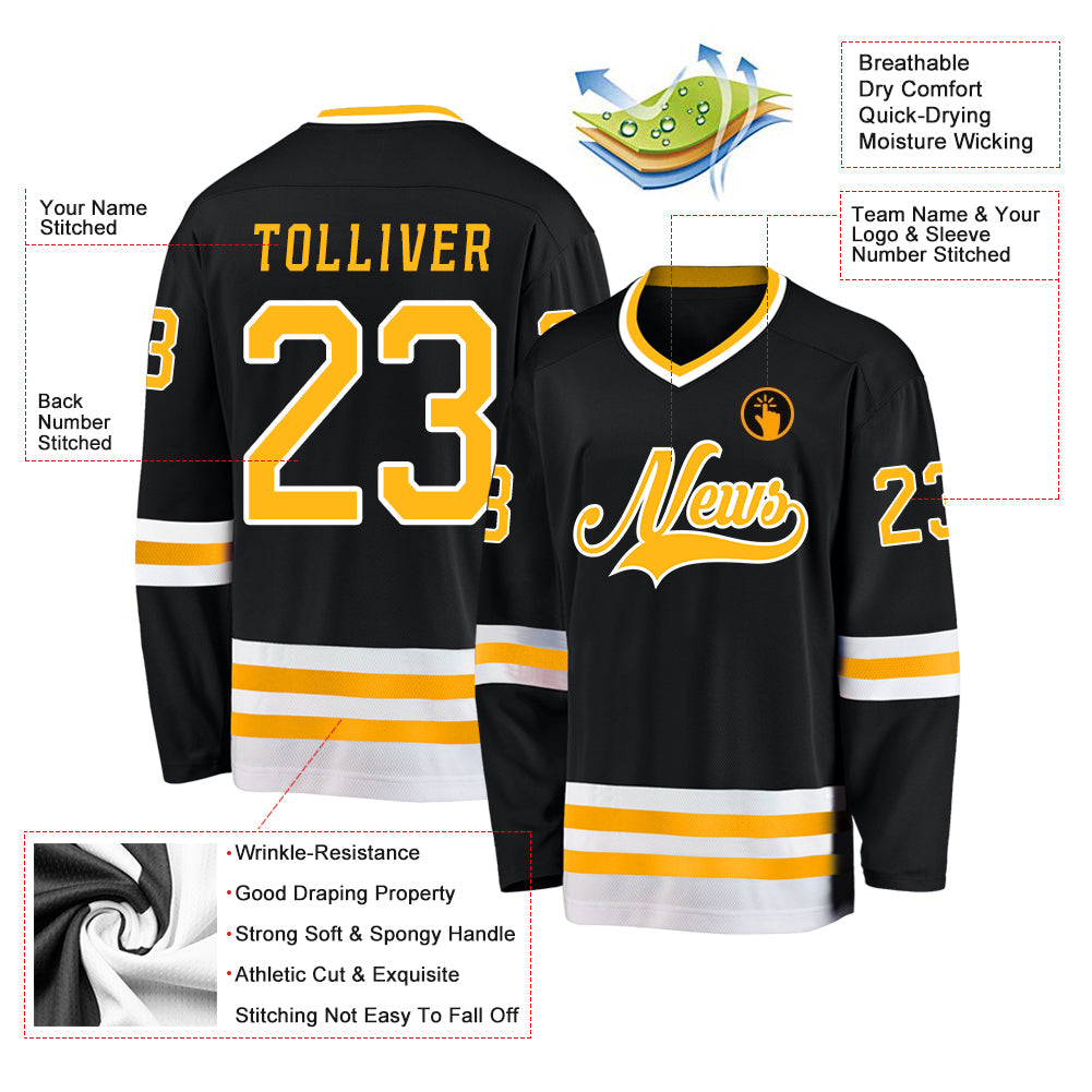 Custom Hockey Jersey - Black Gold-White
