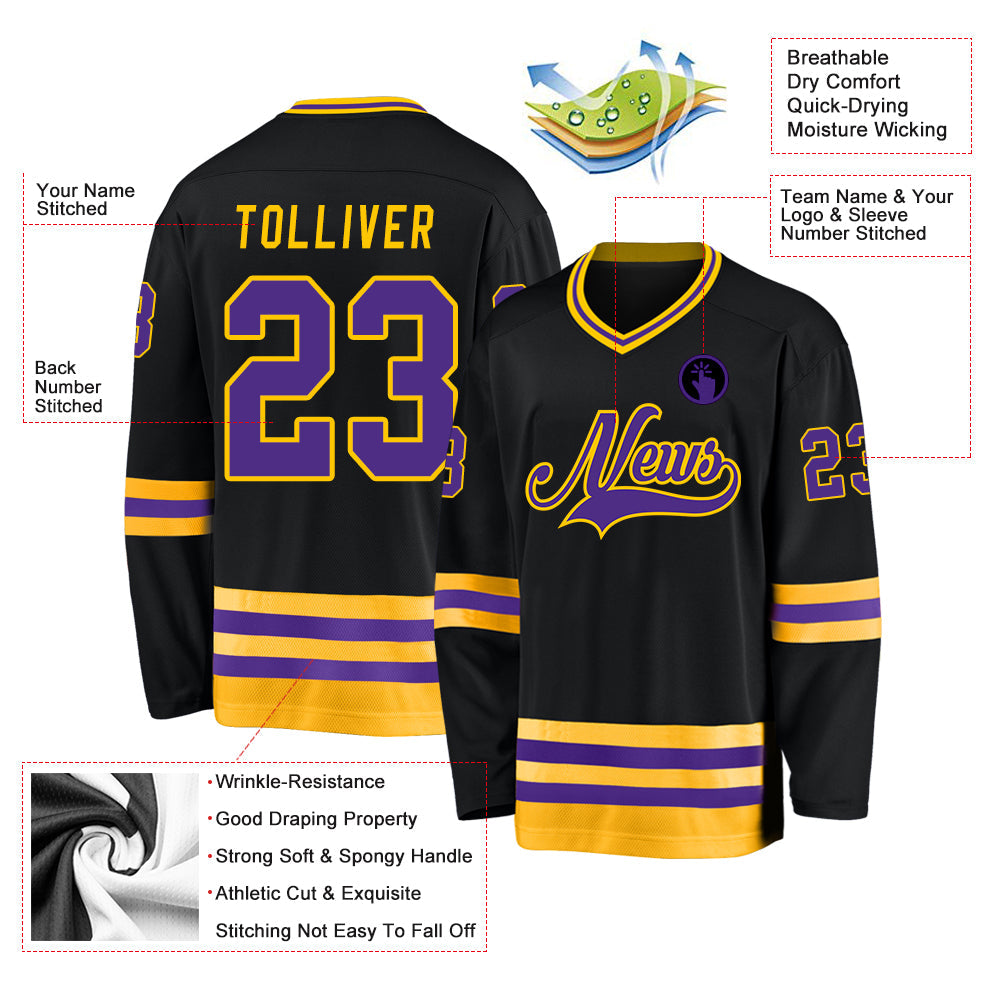 Custom Hockey Jersey - Black Purple-Gold