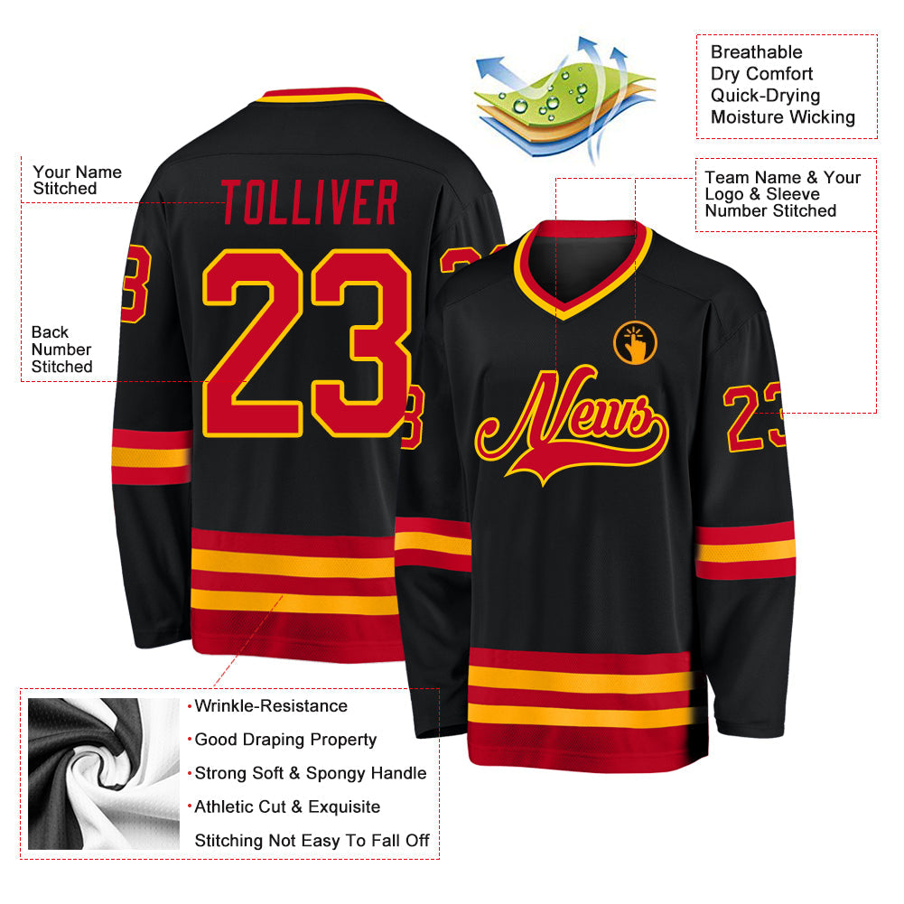 Custom Hockey Jersey - Black Red-Gold