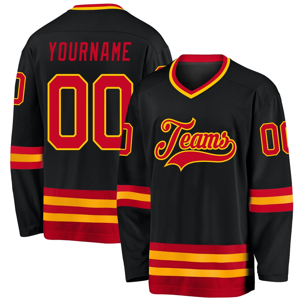 Custom Hockey Jersey - Black Red-Gold
