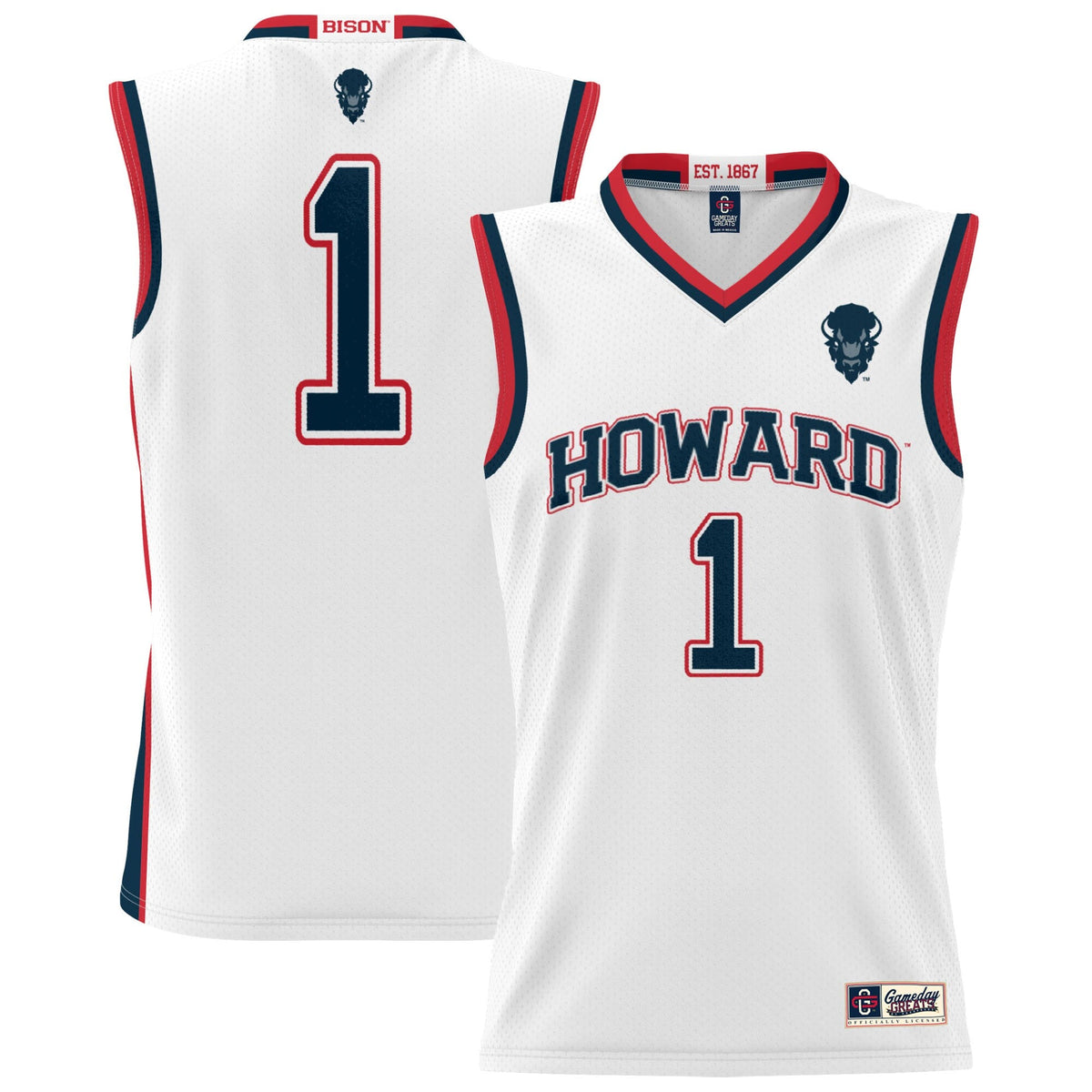 #1 Howard Bison Lightweight Basketball Jersey - White