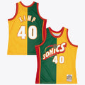 Seattle Supersonics Shawn Kemp 1995 Split Swingman Jersey - Green/Yellow