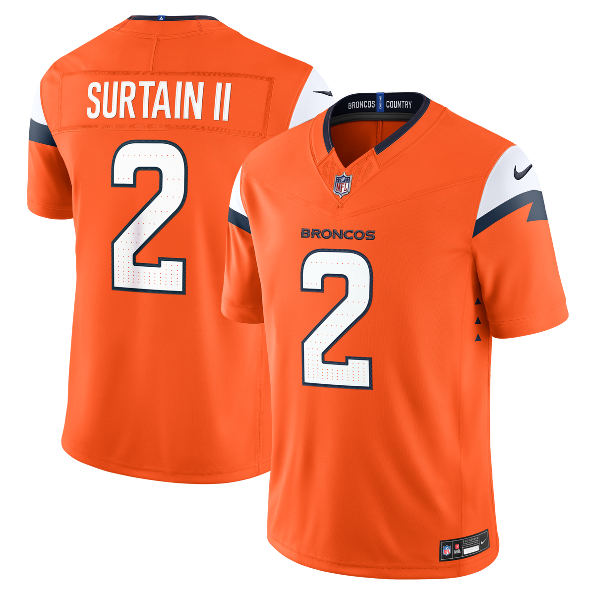 Denver Broncos Patrick Surtain II Orange Team Vapor F.U.S.E. Stitched Limited Jersey