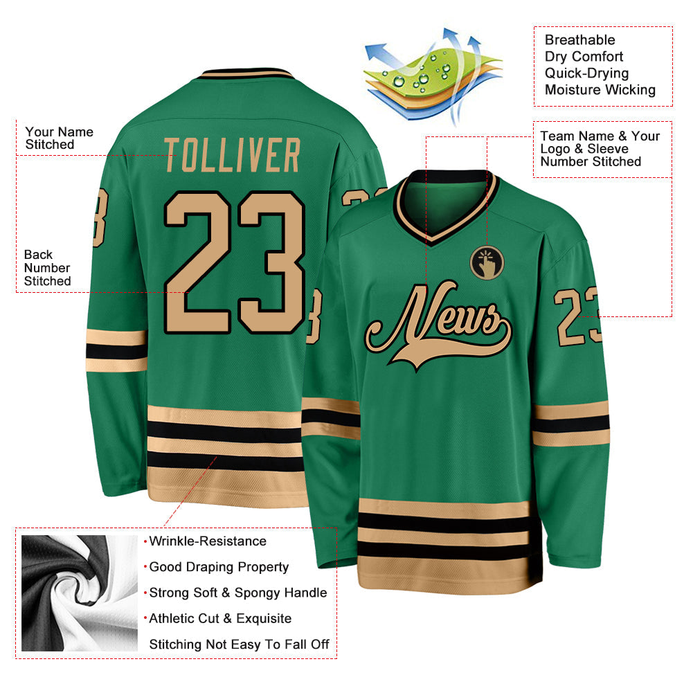 Custom Hockey Jersey - Kelly Green Old Gold-Black