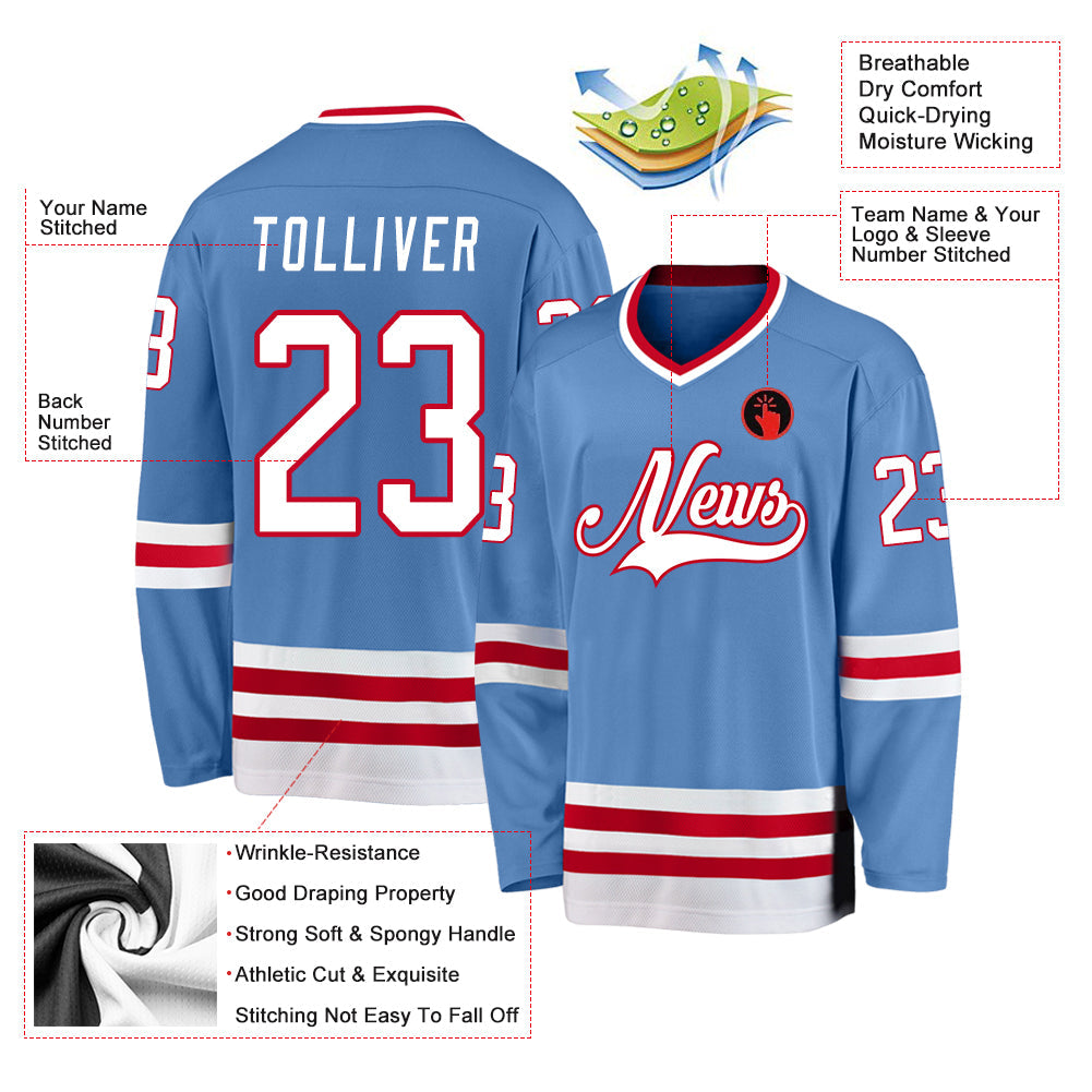 Custom Hockey Jersey - Light Blue White-Red