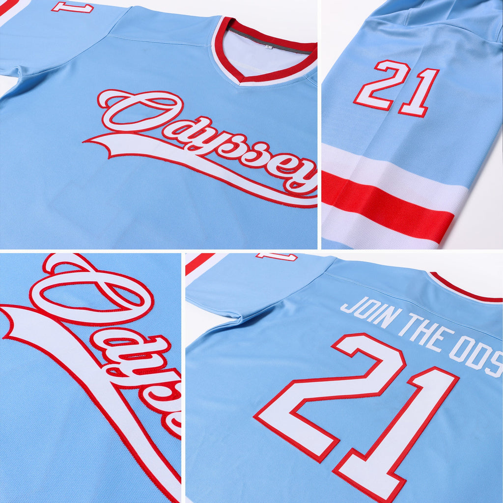 Custom Hockey Jersey - Light Blue White-Red