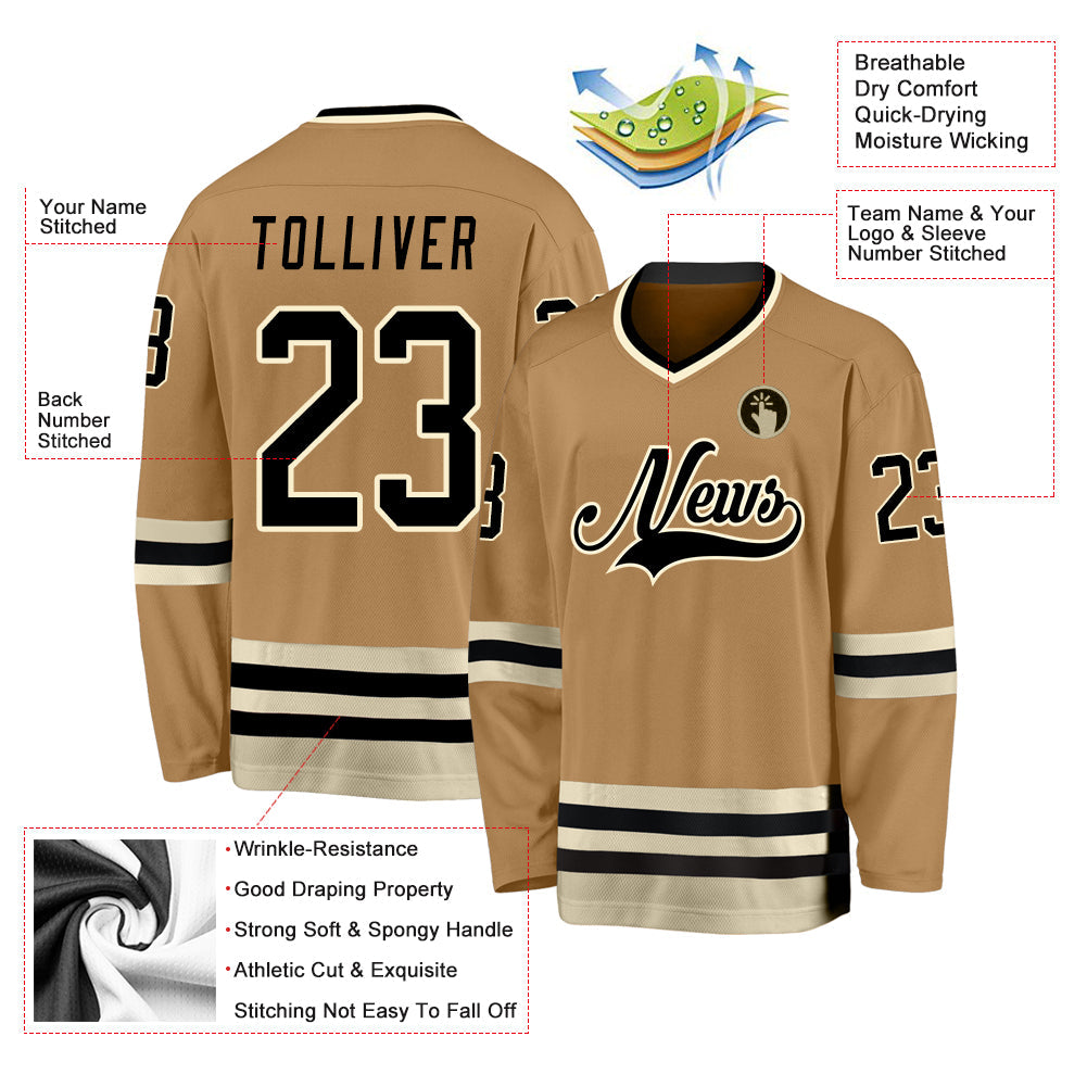 Custom Hockey Jersey - Old Gold Black-Cream