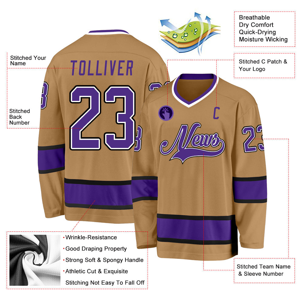 Custom Hockey Jersey - Old Gold Purple-Black