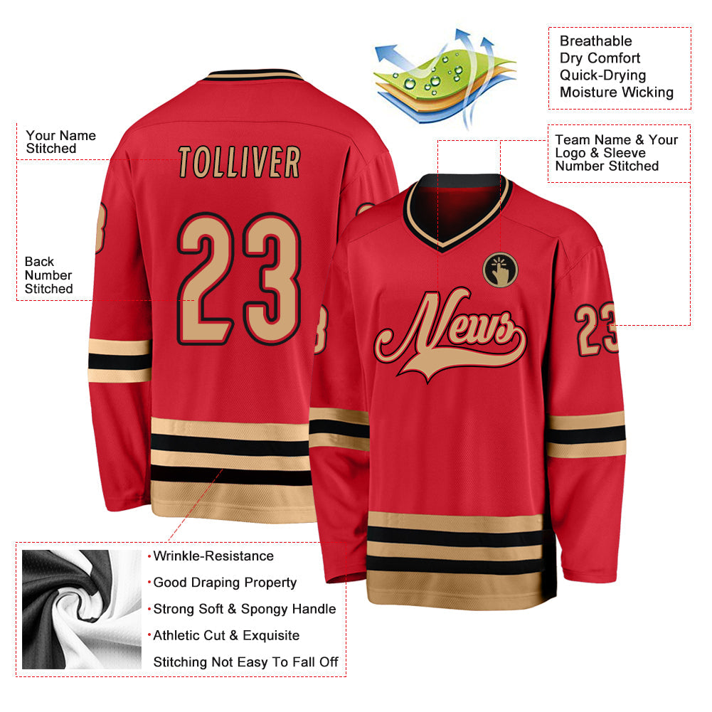 Custom Hockey Jersey - Red Old Gold-Black