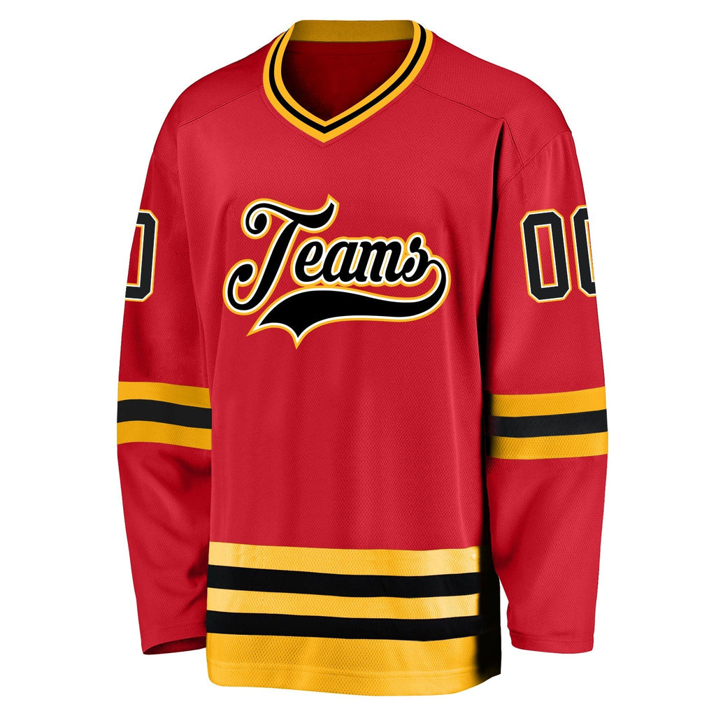 Custom Hockey Jersey - Red Black-Gold