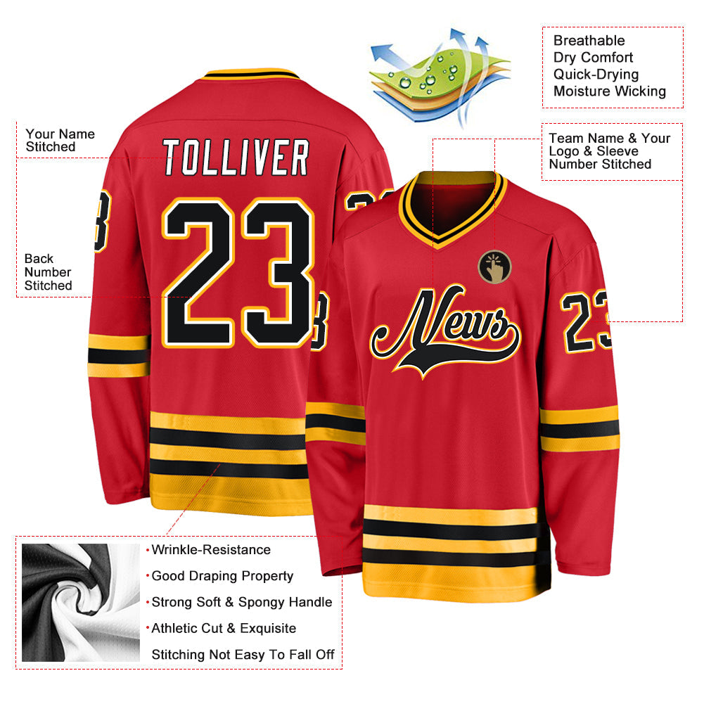Custom Hockey Jersey - Red Black-Gold