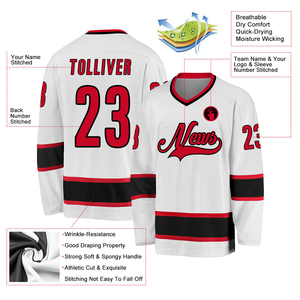 Custom Hockey Jersey - White Red-Black