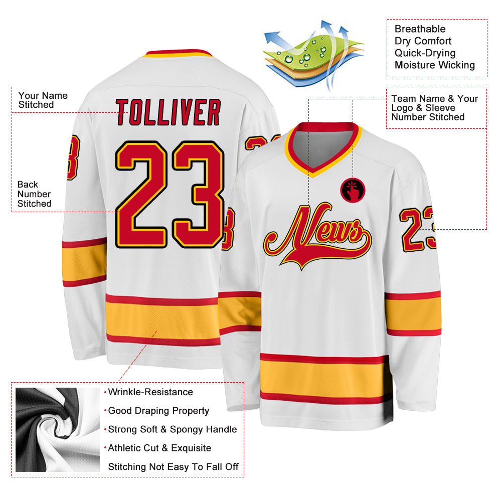 Custom Hockey Jersey - White Red-Gold