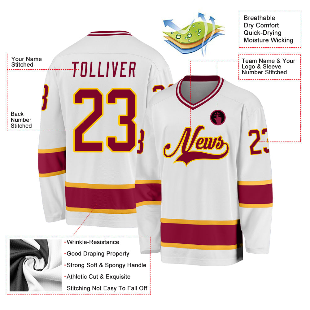 Custom Hockey Jersey - White Maroon-Gold