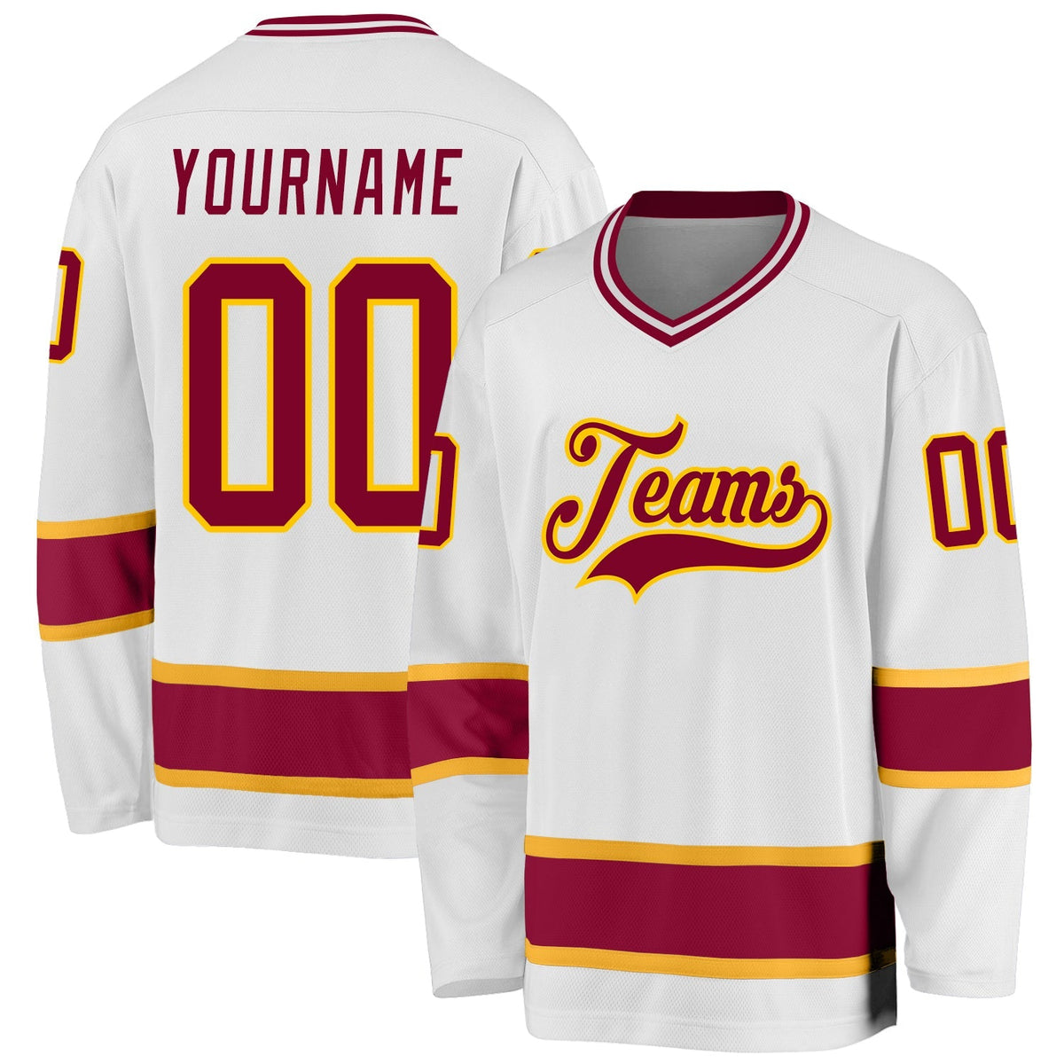 Custom Hockey Jersey - White Maroon-Gold